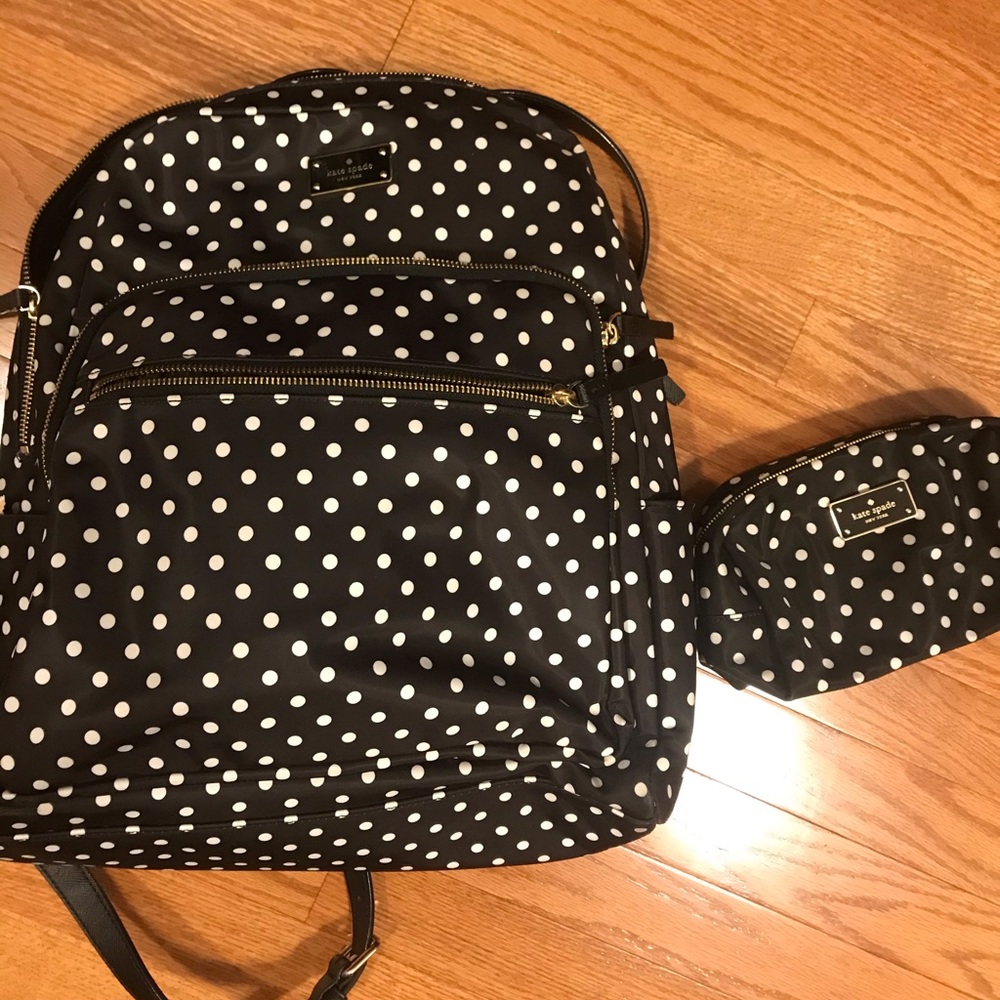 Late Spade backpack and cosmetic case